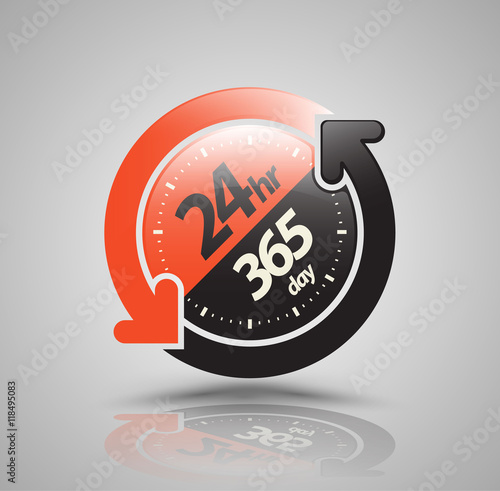 Fotografia, Obraz 24hr 365 day with two circle arrow icon. vector illustration.
