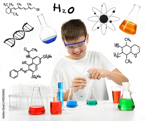 Nowoczesny obraz na płótnie Chłopiec w laboratorium