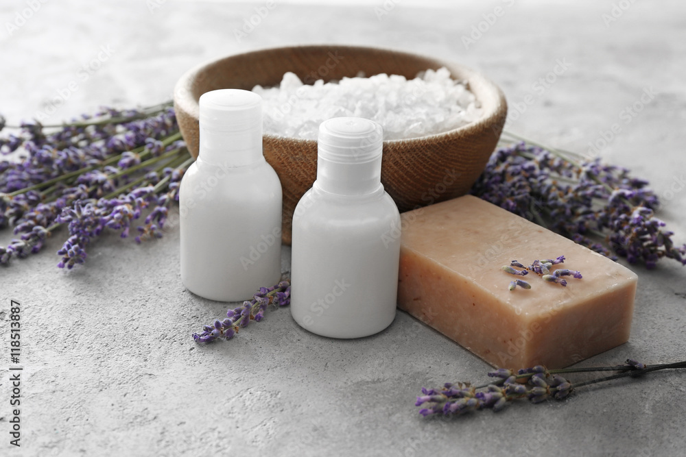 Beautiful spa composition with lavender, closeup