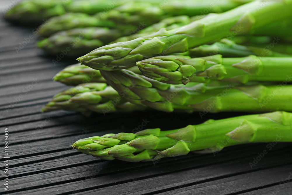 Fresh asparagus on table, closeup