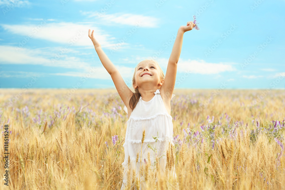 Happy little girl in the field