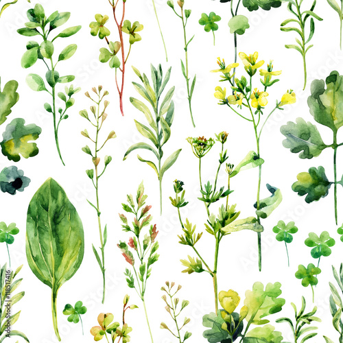 Cotton fabric Unkraut und Kräuter Musterdesign Aquarell Wiese