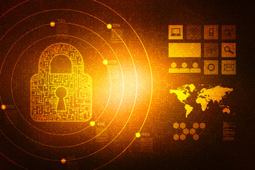Security concept: Lock on digital screen, contrast, 2d illustration