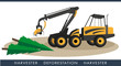 Harvester for logging. Vector illustration. Deforestation. Technical equipment for cutting woods