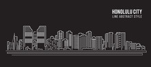 Cityscape Building Line Art Vector Illustration Design - Honolulu City