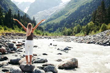 Wall Mural - traveler walking by the river
