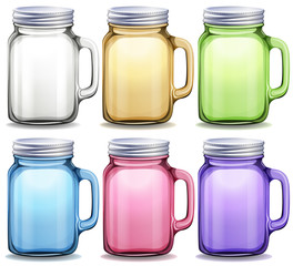 Wall Mural - Glass jars in six different colors