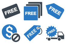 Free Tag Vector Icons. Icon Style Is Bicolor Smooth Blue Flat Symbols With Rounded Angles On A White Background.