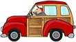 Man driving a woody station wagon