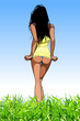 © westamult - cartoon sexy brunette girl walking on green grass