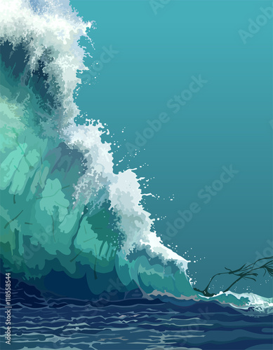 Obraz na płótnie canvas czteroczęściowy "tetraptyk" Malowane tło gigantycznej fali tsunami
