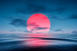 a red sunset over the blue sea