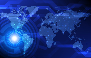 abstract digital technology background with world map. vector template design