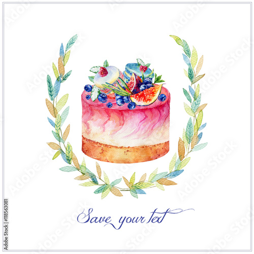 sernik-z-figami-jagodami-i-makaroniki-kolorowa-akwareli-ilustracja-tort