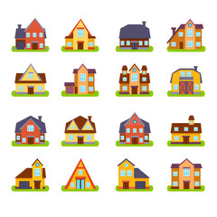 Poster - Suburban Real Estate Houses Exteriors Set