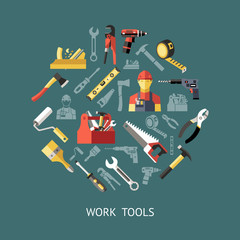 Wall Mural - Work Tools Round Composition