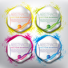Wall Mural - Abstract vector banner set of 4. Hexagonal pebble stones with swirl design. Colorful on the white panel. Vector illustration. Eps10.