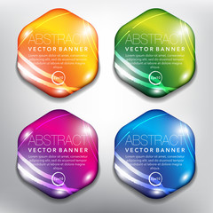 Wall Mural - Abstract vector banner set of 4. Hexagonal pebble stones, colorful and glossy on the white panel. Vector illustration. Eps10.