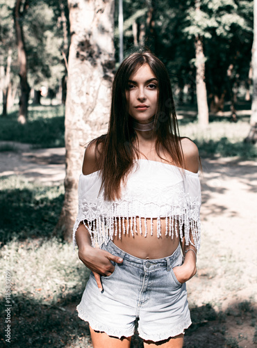 Portrait Of Beautiful Sexy Girls With Dark Hair And Bare Shoulders