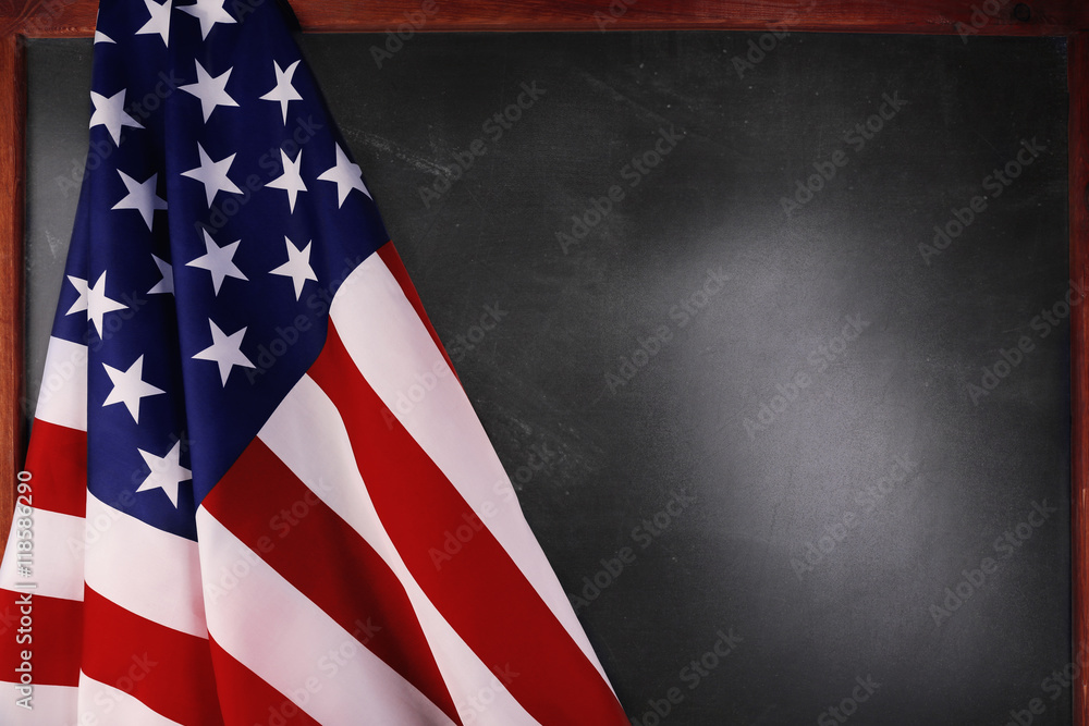 American flag on blackboard