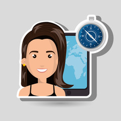 Sticker - woman travel map world vector illustration eps 10