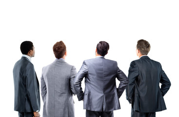 business people looking at a banner