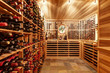 © Iriana Shiyan - Bright home wine cellar with wooden storage units with bottles.