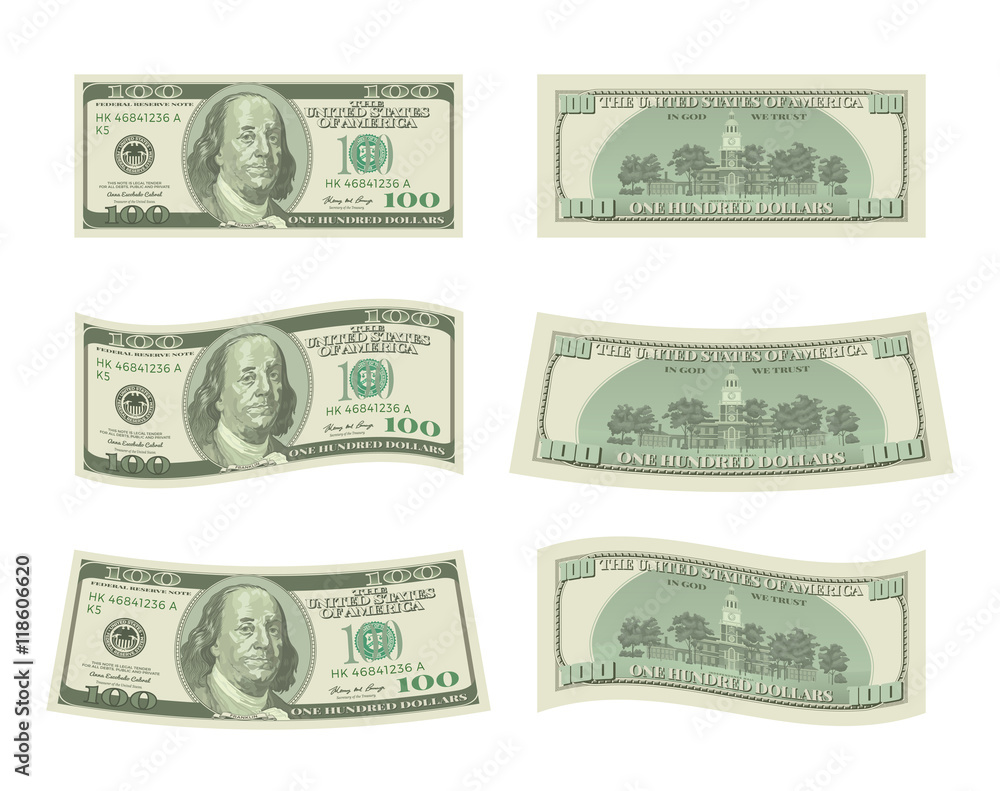Money illustration. Vector american 100 dollar bills 스톡 벡터 | Adobe Stock