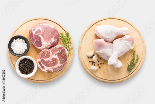 Download Design Of Mockup Raw Chicken And Pork On Cutting Board Set Set I Stock Photo Adobe Stock