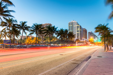 Canvas Print - Fort Lauderdale Beach Boulevard at sunset, Florida