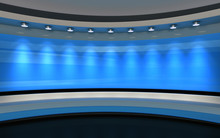 Blue Studio. Blue Wall With Light. Blue Background. Blue Back Drop. 3d Rendering