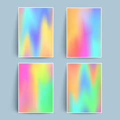 Wall Mural - Fluid colors backgrounds set. Holographic effect. Applicable for gift card,cover,poster,brochure,magazine. Vector template.