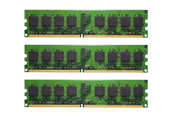 DDR2 RAM for a computer on a white background.Memory RAM is a random access memory device.