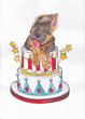 Puppy in the cake on a white background