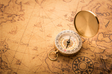 Compass on old map vintage style