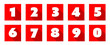 Numbers / Red square Icons