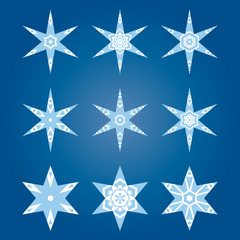 Wall Mural - Set of decorative snowflakes, collection of artistic winter design templates, blue color