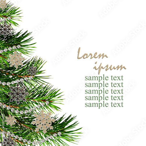 Fotografia, Obraz Christmas tree with beads and snowflakes