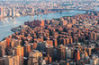 East Village in Manhattan, Peter Cooper Village. Brooklyn skyline Arial view from New York City with Williamsburg Bridge over East River and skyscrapers