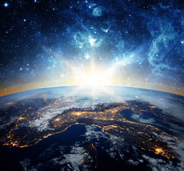 Wall Mural - earth and galaxy. elements of this image furnished by nasa.