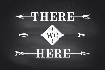 Canvas Print - set of vintage arrows and banners with text there, here and wc. design elements of set arrow for nav