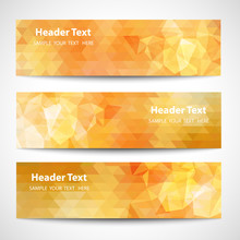 Set Of Label Banner Polygon Background Orange Pattern Triangle Geometric With Space For Text And Message Modern Artwork Design , Vector