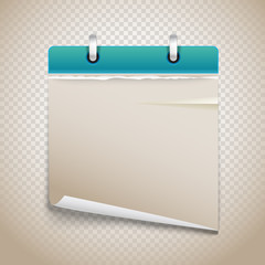 Poster - Vintage paper diary with bended corner on transparent background