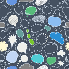 Poster - Different sketch peach clouds seamless pattern. Vector doodles s