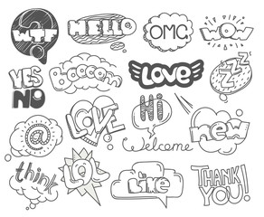 Poster - Different sketch style words collection. Vector doodles set