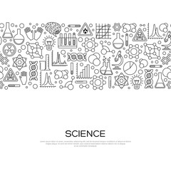seamless border with science black line icons