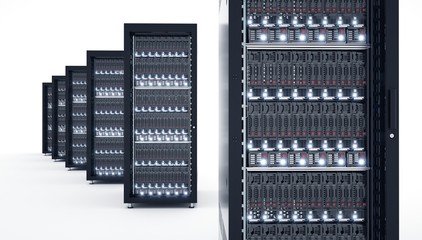 Wall Mural - isolated servers in datacenter. cloud computing data storage. 3d