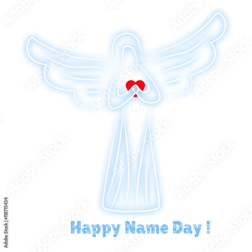 Angel On Pure White Background Angel Soft Blue Color With Red