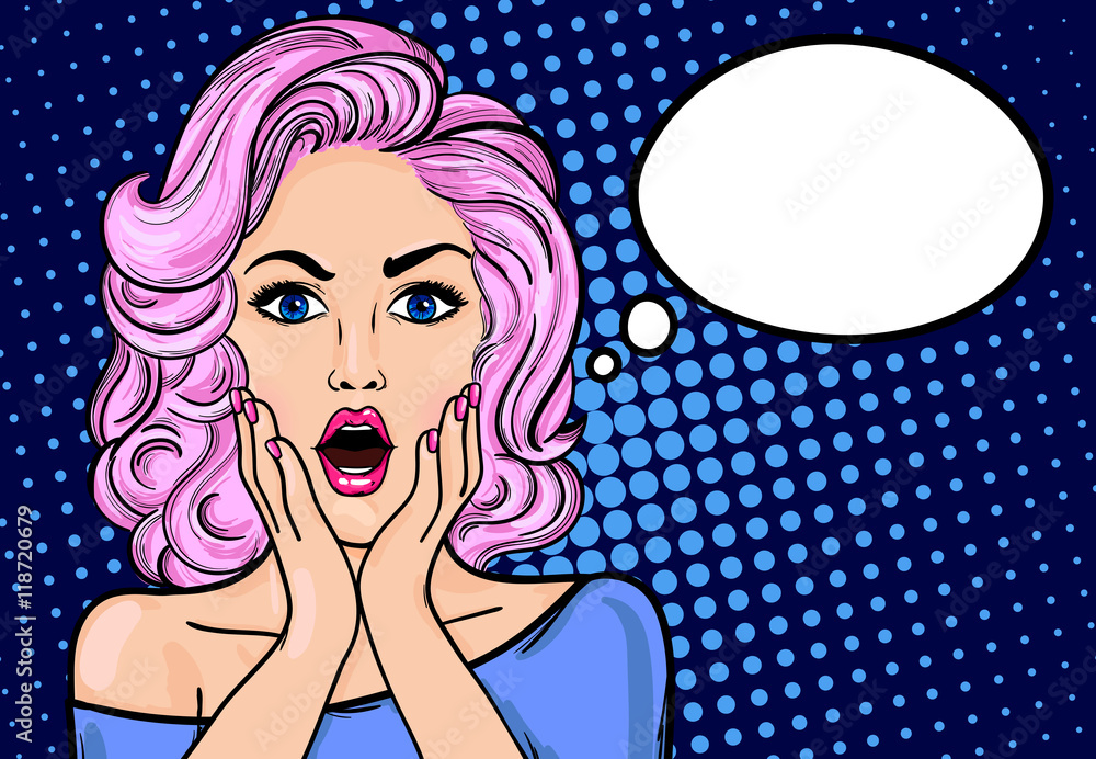 Window Stickers Pop Art Surprised Woman With Open Mouth On A Dark