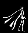 Black and white illustration of a superhero